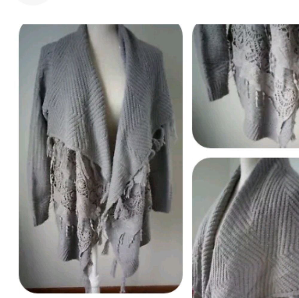 Women's Double Zero brand Crocheted Fringed Open Front Cardigan Oversized Boho